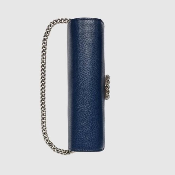 Gucci Chain Wallet Blue Silver Crystal Tiger Head Leather - Picture 5 of 7